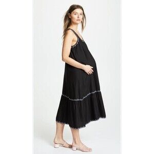 Hatch Maternity Edie Dress Black Color Embroidered 2 Size Medium Tank Midi Dress